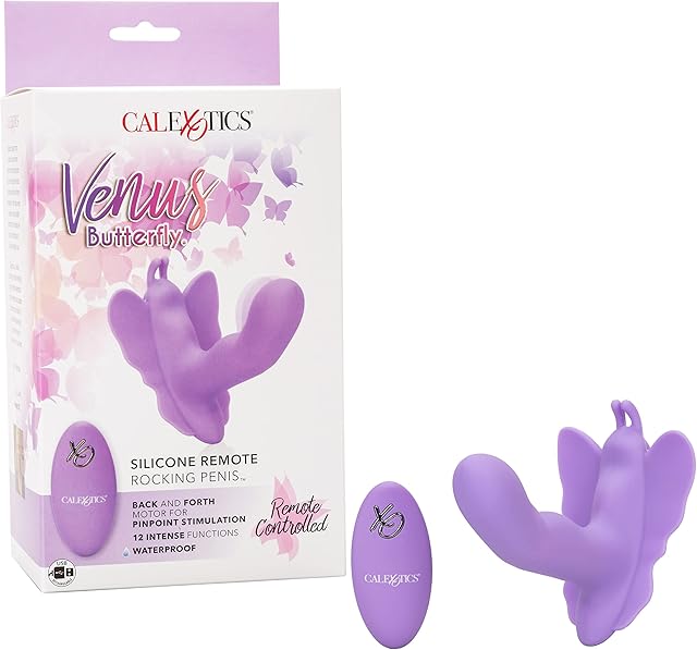 CalExotics Venus Butterfly Silicone Remote Rocking Penis ? Hands Free Strap On Personal Massager Probe with Controller ? Waterproof Adult Vibrator Sex Toy for Couples - Purple