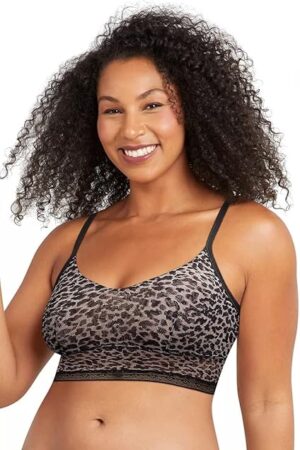 All-Over Lace Longline Wirefree Crop Tank Top Style Bralette Sexy Underwear for Women, Zippy Animal, Large
