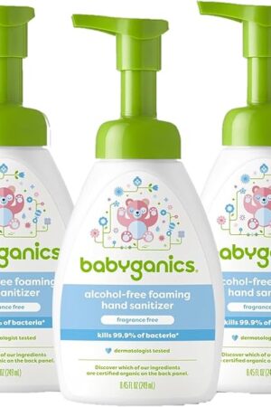 Babyganics Alcohol-Free Foaming Hand Sanitizer, Pump Bottle, Fragrance Free, 845 oz, 3 Pack