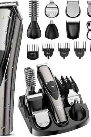 Electric Beard Trimmer for Men: 16-in-1 Professional Barber Hair Clippers - Cordless Grooming Kit - Turbo Speed & Precision Blades
