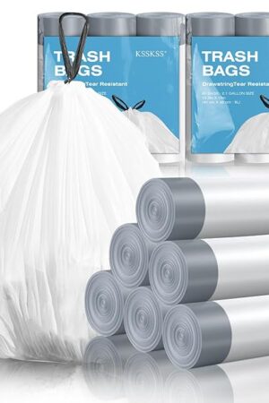 120 Counts 16 Gallon Mini Drawstring Trash Bags, Small Garbage Bags by KSSKSS, Code a fit 45-8 Liter, 12-2 Gal, White Trash Bin Liners for Home Office Kitchen Bathroom Bedroom
