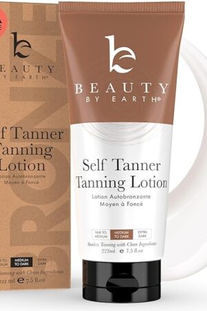 Beauty by Earth Self Tanner - USA Made with Natural & Organic Ingredients, Moisturizing Self Tanning Lotion with Aloe Vera & Coconut for a Natural Glow, Streak-Free Fake Tan, Medium to Dark