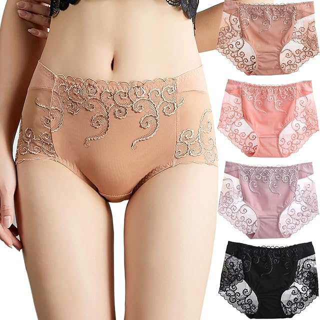 Women's Sexy Lace Hipster Underwear Cotton High Waist Panties For Women No Muffin Seamless Ladies Briefs