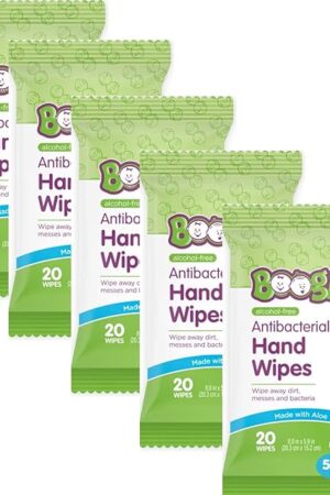 Antibacterial Hand Wipes by Boogie Wipes, Alcohol-Free, Hypoallergenic and Moisturizing Aloe, Boogie Hand Wipes for Adults and Kids, 5 Packs of 20?