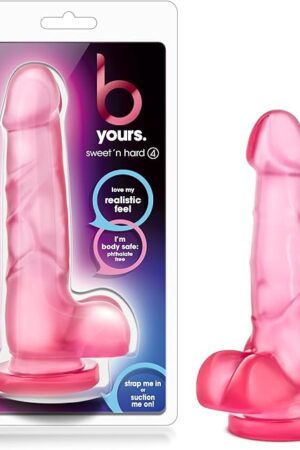 Blush Novelties B Yours Sweet N Hard 4 Dildo - Realistic Lifelike 7.75" - Thick 1.5" Shaft Deep Throat Training and Anal - Strap On Harness Compatible Suction Cup Hands Free Play - Adult Sex Toy