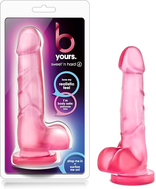 Blush Novelties B Yours Sweet N Hard 4 Dildo - Realistic Lifelike 7.75" - Thick 1.5" Shaft Deep Throat Training and Anal - Strap On Harness Compatible Suction Cup Hands Free Play - Adult Sex Toy
