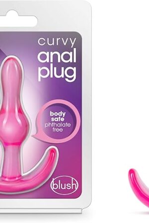 Blush Novelties Sex Toys - Curvy Anal Plug - 3.5 Inch - StayPut & AnchorTech Design - Tapered, Soft, Comfortable - All Day Wearable Beginners Butt Plug for Back Door - Women Men & Couples - Clear Pink