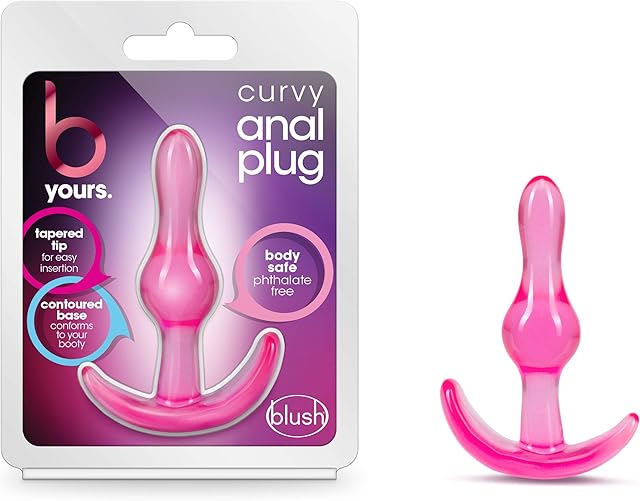 Blush Novelties Sex Toys - Curvy Anal Plug - 3.5 Inch - StayPut & AnchorTech Design - Tapered, Soft, Comfortable - All Day Wearable Beginners Butt Plug for Back Door - Women Men & Couples - Clear Pink