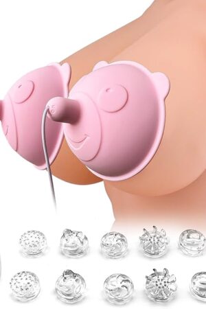 Womens Sex Toys Nipple Toy Vibrator,?10 Brush Heads? Female Sex Toy Vibrating Nipple Massager Clamps Sucking Stimulator with 10 Powerful Vibration Lusdope Rechargeable Adult Sex Toys (Pink)