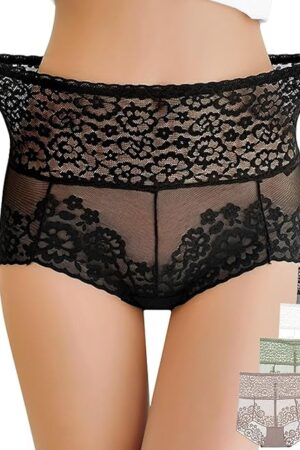 Women High Waisted Lace Underwear Tummy Control Panties Sexy Stretch Full Coverage Briefs