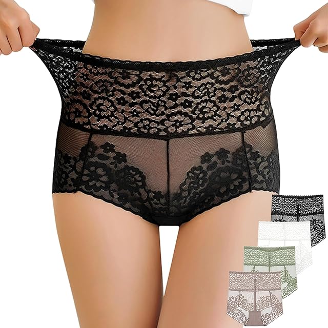 Women High Waisted Lace Underwear Tummy Control Panties Sexy Stretch Full Coverage Briefs