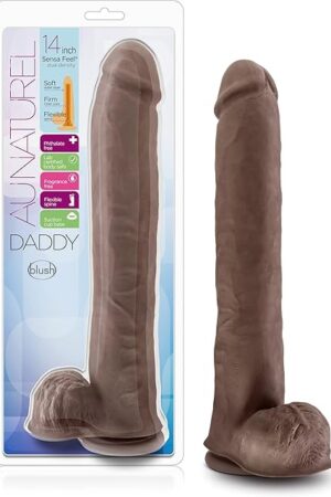 Blush Au Naturel Daddy 14" Realistic Dildo with Balls, Dual Density FlexiShaft XXL Cock, 2.5" Wide - Suction Cup, Harness Compatible - X5 Plus Adult Sex Toy Penis for Women, Men & Couples -(Chocolate)
