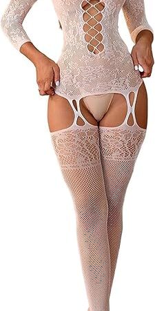Women Sexy Lingerie Fishnet Tights Bodystocking Mini Top Attached Stockings