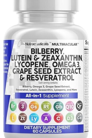 Clean Nutra Eye Vitamins with Bilberry Lutein and Zeaxanthin Supplements Lycopene 40mg Resveratrol Grape Seed Astaxanthin for Eyes - Eye Care Health Support Eye Vitamin and Mineral Supplement