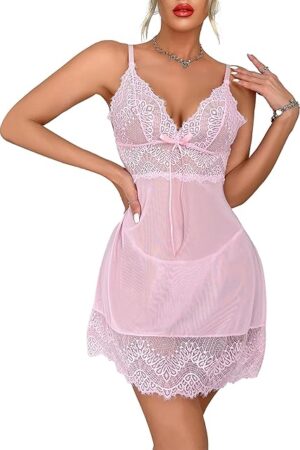 dream love Women Lingerie Babydoll Lace Nightgown Mesh Chemise Boudoir Nighty Teddy Lingerie S-XXL