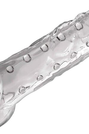 Clear Ample Penis Extender Sleeve with Stretchy Ball Strap for Men, Women, and Couples  Reusable Cock Sleeve for Length and Girth, Soft and Firm with Textured Nubs, 9.1 Inch