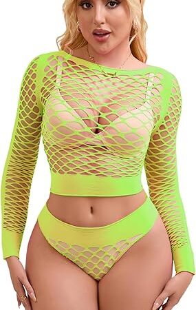 Fishnet Top for Women Plus Size Bodystocking Lingerie Sexy Mesh Shirts Sleeveless Two Piece Outfits