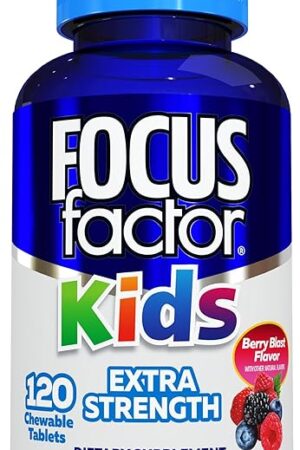 Focus Factor Kids Extra Strength Daily Chewable for Brain Health Support, 120 Count  Vitamins - Quality Formula  Gluten & Dairy Free Supplements for Children  No Artificial Sweetener