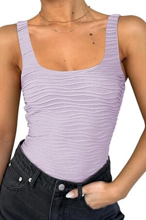 Womens Sexy Square Neck Sleeveless Double Lined Shapewear Bodysuits Slimming Going Out Bodysuits Tank Tops