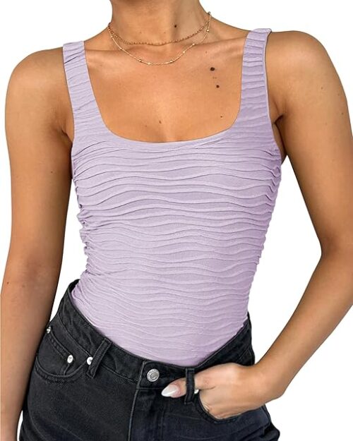 Womens Sexy Square Neck Sleeveless Double Lined Shapewear Bodysuits Slimming Going Out Bodysuits Tank Tops
