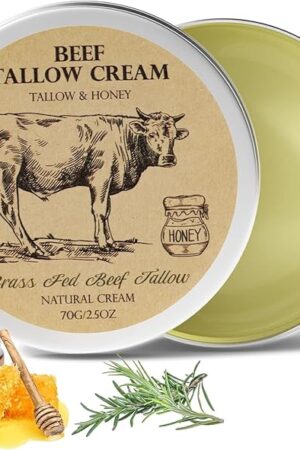Beef Tallow for Skin, Tallow and Honey Cream,Tallow Face Moisturizer, Natural Grass-Fed Beef Tallow Balm with Raw Honey Moisturizing Cream for Body Lotion Skin Care for Skin (247 Oz)