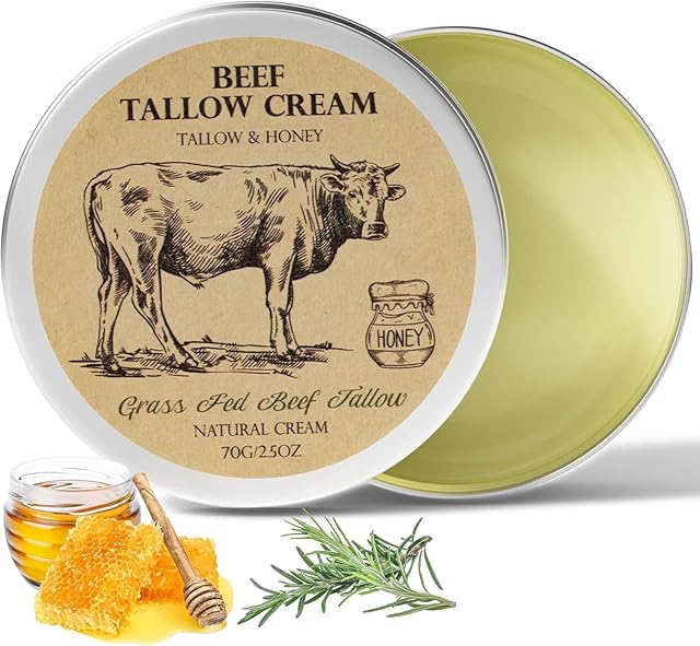 Beef Tallow for Skin, Tallow and Honey Cream,Tallow Face Moisturizer, Natural Grass-Fed Beef Tallow Balm with Raw Honey Moisturizing Cream for Body Lotion Skin Care for Skin (247 Oz)