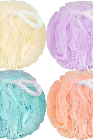 Bath Loofah Sponge Body Scrubber Shower Sponge Exfoliating Mesh Pouf Shower Ball Bath Sponges for Women and Men Bathing Accessories (4Pack 50G Colorful)