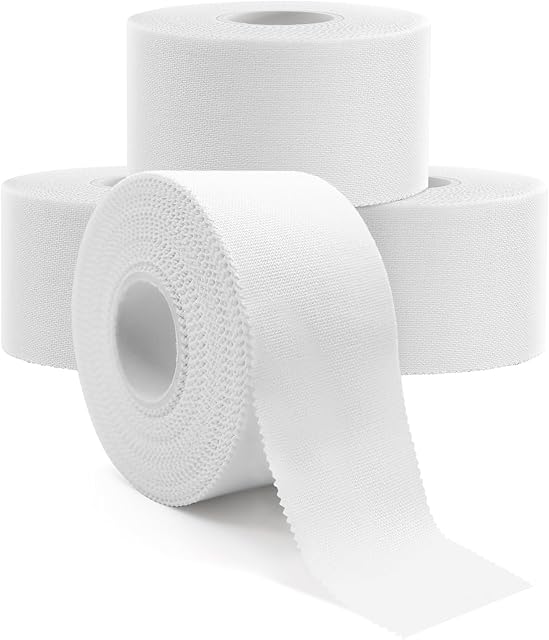 Dimora Athletic Tape, Easy Tear Sports Tape with Serrated Edges, Strong Adhesion, No Residue, Ideal for Gymnastics, Boxing, Lacrosse, Hockey and First Aid (White, 1.5 in x 45 ft, 4 Pack)