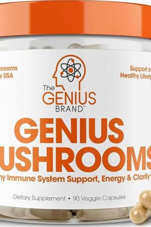 Genius Mushroom Supplement - Full-Spectrum Lion?s Mane, Cordyceps, Reishi -Daily Brain Nootropic for Energy, Focus, Memory & Overall Wellness - 90 Capsules ? Organic for Mental Clarity & Performance