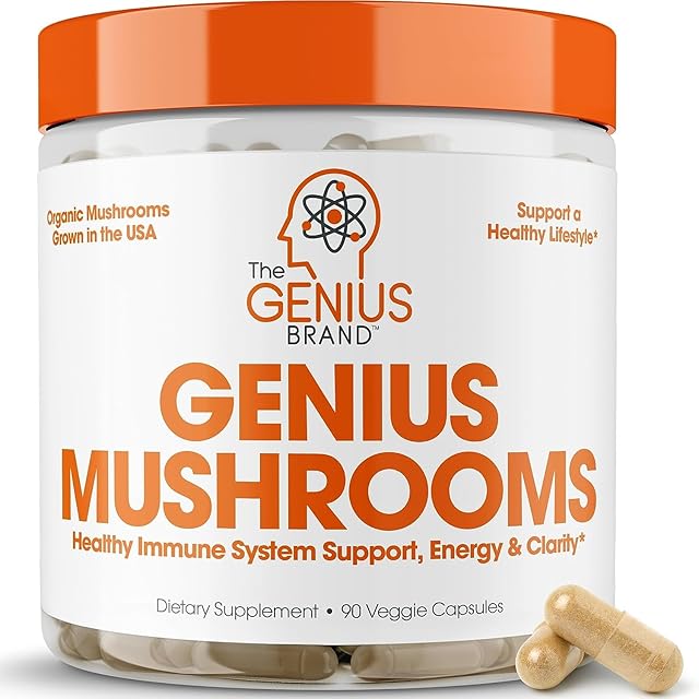 Genius Mushroom Supplement - Full-Spectrum Lion?s Mane, Cordyceps, Reishi -Daily Brain Nootropic for Energy, Focus, Memory & Overall Wellness - 90 Capsules ? Organic for Mental Clarity & Performance