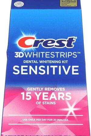 Crest 3D Whitestrips Sensitive At-Home Teeth Whitening Kit, 18 Treatments, Gently Removes 15 Years of Stains, Crest Whitestrips, Teeth Whitening Kit