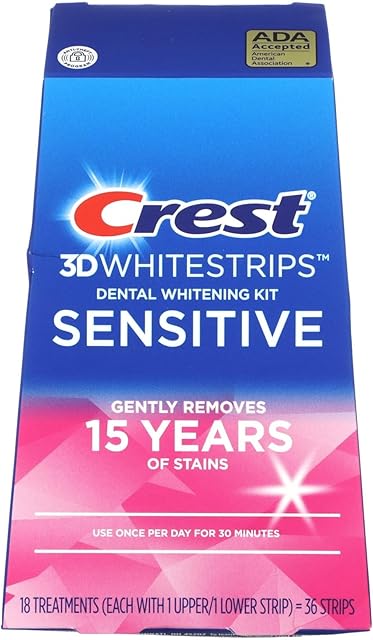 Crest 3D Whitestrips Sensitive At-Home Teeth Whitening Kit, 18 Treatments, Gently Removes 15 Years of Stains, Crest Whitestrips, Teeth Whitening Kit