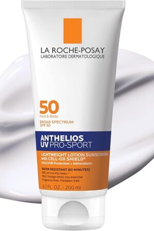 La Roche-Posay Anthelios UV Pro-Sport SPF 50 Sunscreen for Face & Body, Water & Sweat Resistant with Non-Drip Formula, Invisible Broad Spectrum Sunscreen Lotion, Lightweight & Breathable