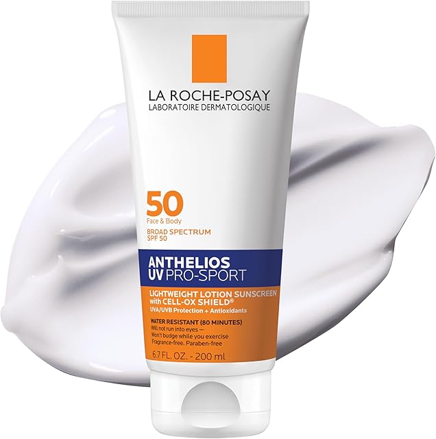 La Roche-Posay Anthelios UV Pro-Sport SPF 50 Sunscreen for Face & Body, Water & Sweat Resistant with Non-Drip Formula, Invisible Broad Spectrum Sunscreen Lotion, Lightweight & Breathable