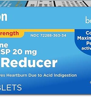 Amazon Basic Care Maximum Strength Famotidine Tablets 20 mg, Acid Reducer Pills for Heartburn Relief, 200 Count (Packaging may vary)