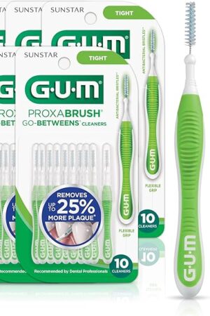 GUM Proxabrush Go-Betweens - Tight - Interdental Brushes - Soft Bristled Dental Picks for Plaque Removal Health - Safe for Braces & Dental Devices, 10ct (Pack of 6)