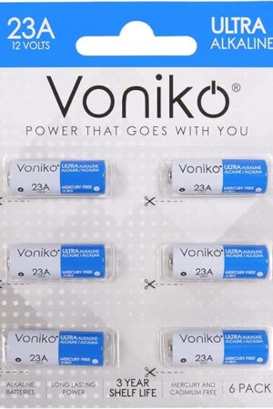 Voniko Alkaline Battery 23A - Ultra 23A Batteries (6-Pack) - Long Lasting 12 Volt A23 Battery for Doorbells and Power Remote
