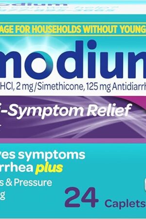 Imodium Multi-Symptom Relief Caplets with Loperamide Hydrochloride & Simethicone, Anti-Diarrheal Medicine for Treatment of Diarrhea, Gas, Bloating, Cramps & Pressure, Easier to Open, 24 ct