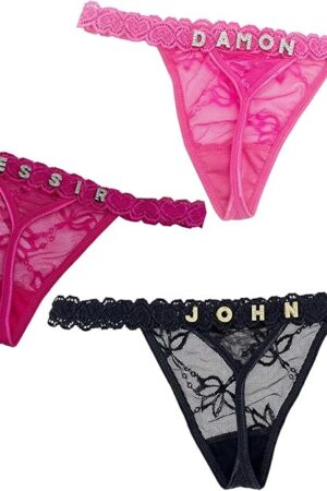 3-Pack Custom Thongs With Name for Women, Personalized Lace G-String Thongs for Women with Rhinestone Letter Name, Customized Underwear Panties Bikini With His Name, Gifts for Wife Girlfriend