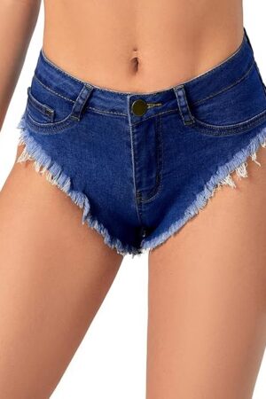 Women's Sexy High Waisted Stretch Mini Denim Shorts Hot Pants Clubwear, Dark Blue, Medium