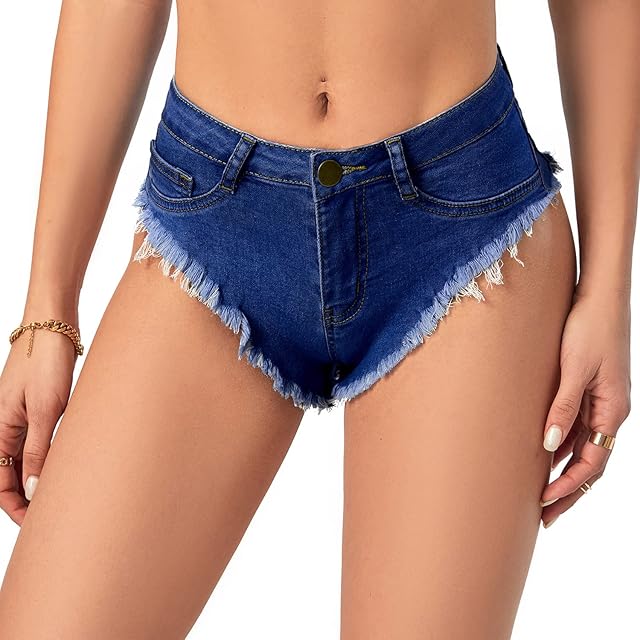 Women's Sexy High Waisted Stretch Mini Denim Shorts Hot Pants Clubwear, Dark Blue, Small