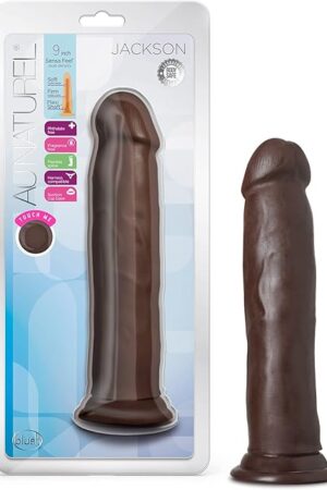 Blush Novelties Au Naturel Jackson - Realistic 9 Inch Long Sensa Feel Dual Density Dildo - 2Thick - Flexishaft Bendable Body - Strap On Compatible Suction Cup for Hands Free Play Sex Toy