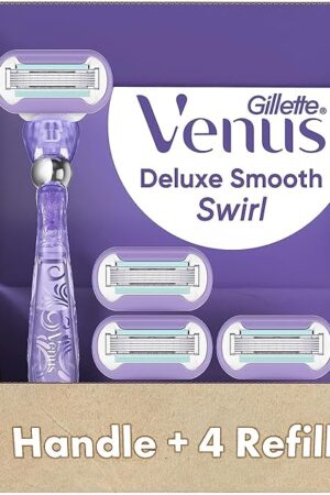 Gillette Venus Deluxe Smooth Swirl Women's Razor Handle + 4 Blade Refills, Flexible Handle and Pivoting Head