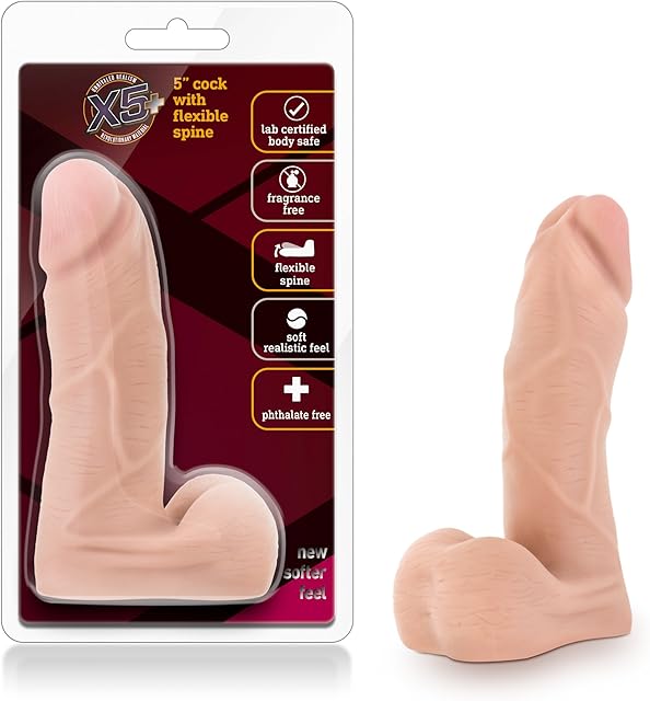 Blush X5 Plus 55 Inch Dildo - Petite Ultrasoft Lifelike Realistic - Slim 12" - Poseable to Conform to Your Body - Body Safe Beginners and Anal Sex Toy for Women Men - Beige