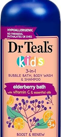 Dr Teal's Kids 3-in-1 Elderberry Bath: Bubble Bath, Body Wash & Shampoo, 20 fl oz