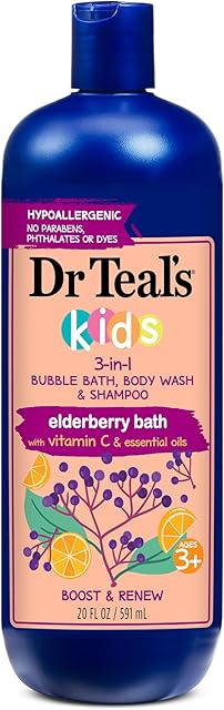Dr Teal's Kids 3-in-1 Elderberry Bath: Bubble Bath, Body Wash & Shampoo, 20 fl oz