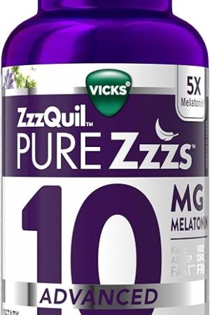 ZzzQuil Pure Zzzs Advanced Melatonin Gummies, Melatonin 10mg, Sleep Aid, with Chamomile & Lavender, Melatonin Sleep Gummies, Sleep Aids for Adults, Berry Flavored, 100 Sleep Gummies