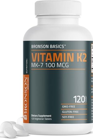 Bronson Vitamin K2 MK-7 100 MCG, K2 as MK7 Menaquinone, Bone Support Non-GMO, 120 Tablets
