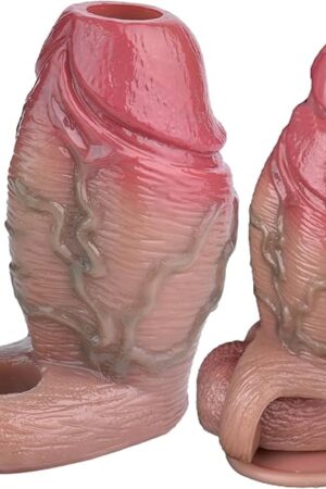 Wide Large Penis Sleeve Silicone Penis Enlarger Sleeve with Cock Ring, Reusable Penis Extension Sleeve Male Penis Sheath Adult Sex Toy for Men (Skin)