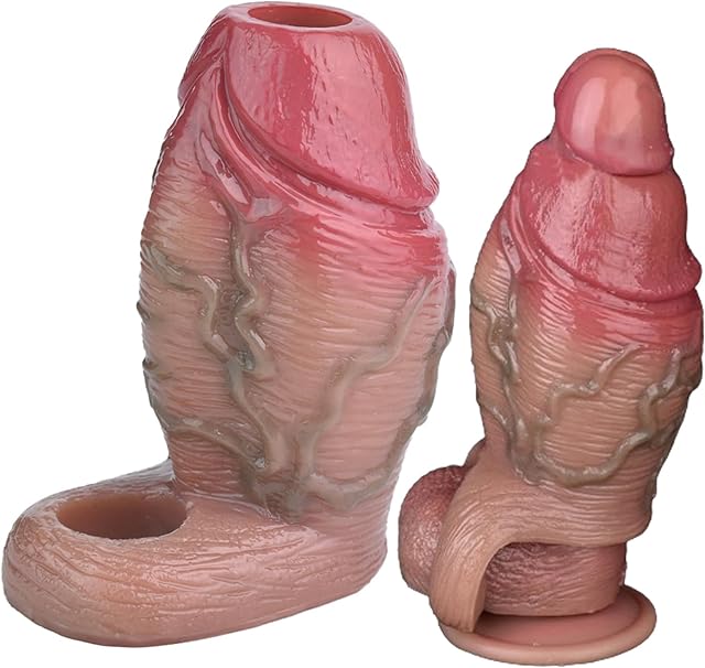 Wide Large Penis Sleeve Silicone Penis Enlarger Sleeve with Cock Ring, Reusable Penis Extension Sleeve Male Penis Sheath Adult Sex Toy for Men (Skin)